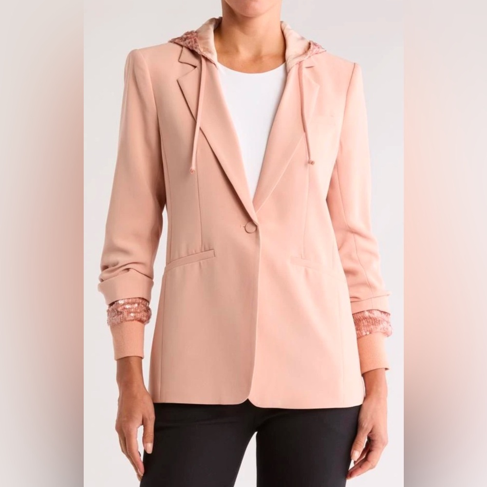 Cinq A Sept Pink Khloe Hooded Sequined Jacket Blazer  US 2 NWT - Picture 3 of 9
